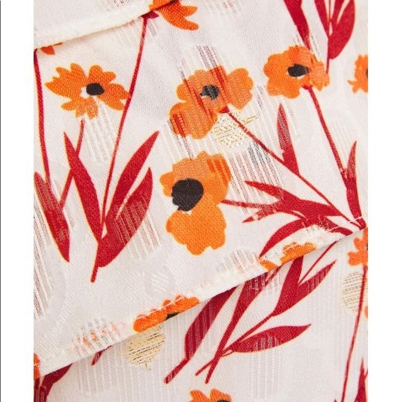 Maje | NWT Laurane Floral Cotton Blend One Shoulder Blouse in Terracotta Size 10 - Picture 3 of 4